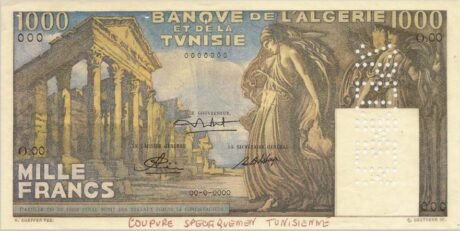 Аверс банкноты 1000 франков (Тунис) 1950 года