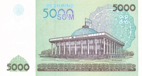 Реверс банкноты 5000 сум (Узбекистан) 2013 года