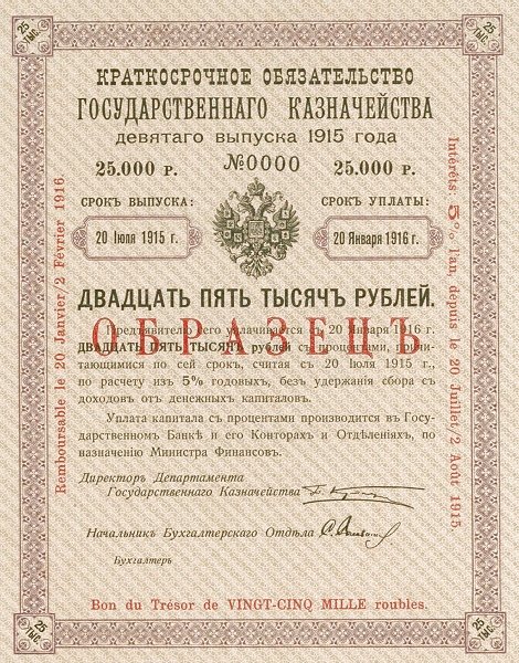 Аверс банкноты 25000 рублей (Россия) 1915 года