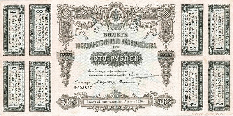 Аверс банкноты 100 рублей (Россия) 1912 года