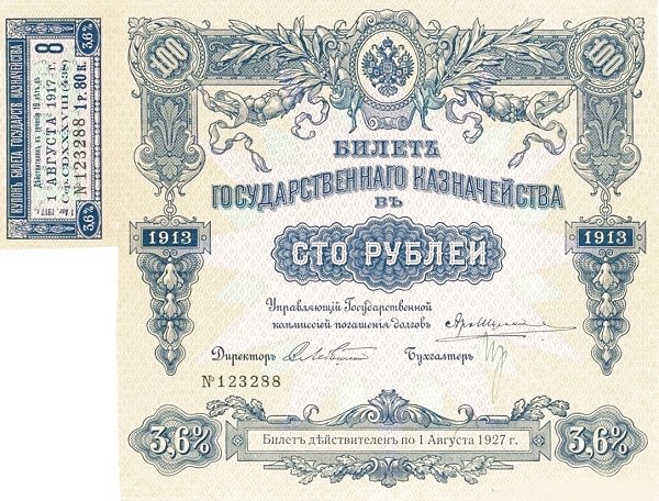 Аверс банкноты 100 рублей (Россия) 1913 года