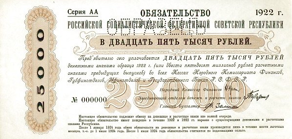 Аверс банкноты 25000 рублей (Россия) 1922 года