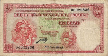 Аверс банкноты 1 peso „Ustawa z 14 sierpnia 1935” (Urugwaj) 1937