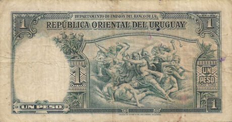 Реверс банкноты 1 peso „Ustawa z 14 sierpnia 1935” (Urugwaj) 1937
