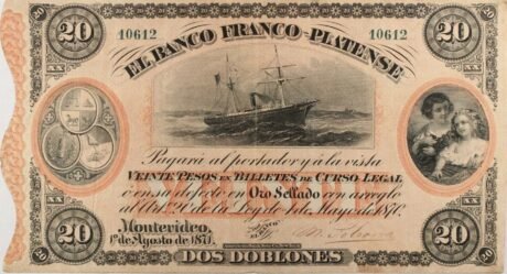 Аверс банкноты 20 песо (Уругвай) 1871 года