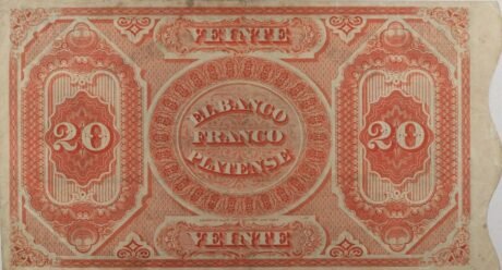 Реверс банкноты 20 песо (Уругвай) 1871 года