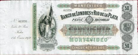 Аверс банкноты 50 песо (Уругвай) 1872 года