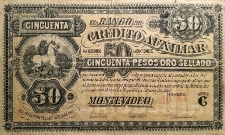 Аверс банкноты 50 песо (Уругвай) 1887 года