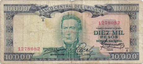 Аверс банкноты 10000 песо (Уругвай) 1968 года