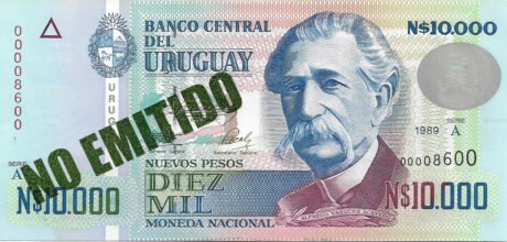 Аверс банкноты 10000 песо (Уругвай) 1989 года