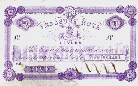 Аверс банкноты 5 долларов (Фиджи) 1872 года