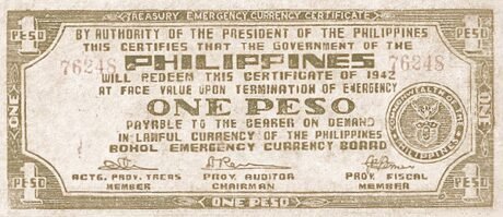 Аверс банкноты 1 песо (Филиппины) 1942 года