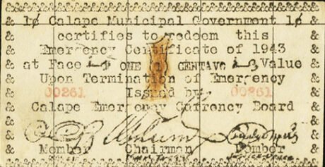 Аверс банкноты 1 centavo (Filipiny) 1943