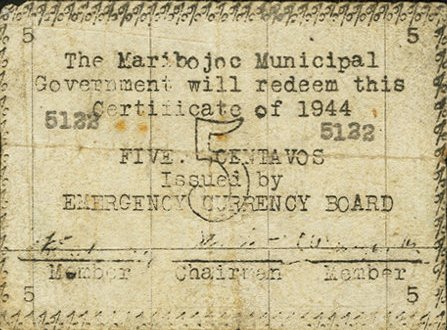 Аверс банкноты 5 сентаво (Филиппины) 1944 года