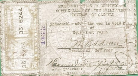 Аверс банкноты 50 centavos ze znaczkiem skarbowym (Filipiny) 1942