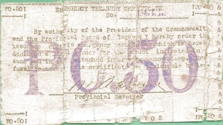 Реверс банкноты 50 centavos ze znaczkiem skarbowym (Filipiny) 1942