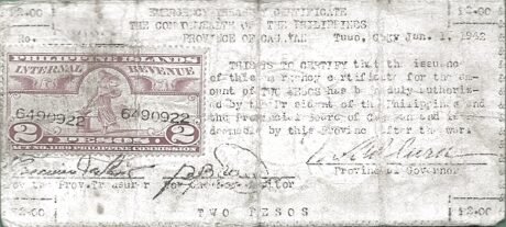 Аверс банкноты 2 песо (Филиппины) 1942 года
