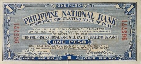 Аверс банкноты 1 песо (Филиппины) 1941 года