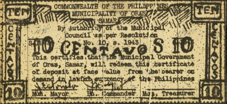 Аверс банкноты 10 centavos (Filipiny) 1943
