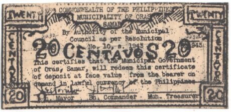Аверс банкноты 20 сентаво (Филиппины) 1943 года