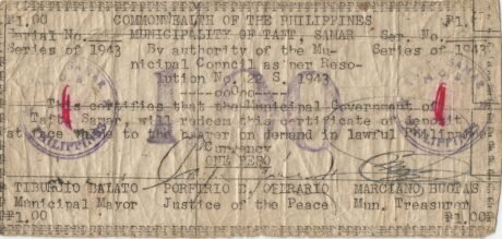 Аверс банкноты 1 peso (Filipiny) 1943