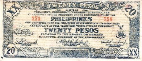 Аверс банкноты 20 песо (Филиппины) 1942 года