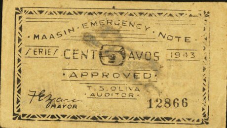 Реверс банкноты 5 centavos (Filipiny) 1943