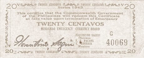 Аверс банкноты 20 сентаво (Филиппины) 1943 года