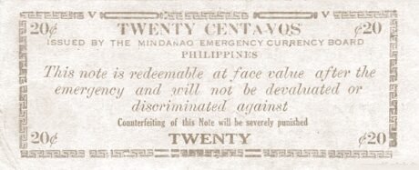 Реверс банкноты 20 сентаво (Филиппины) 1943 года
