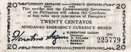 Аверс банкноты 20 сентаво (Филиппины) 1943 года