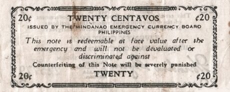 Реверс банкноты 20 сентаво (Филиппины) 1943 года