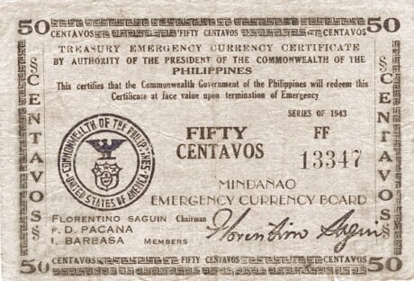 Аверс банкноты 50 сентаво (Филиппины) 1943 года