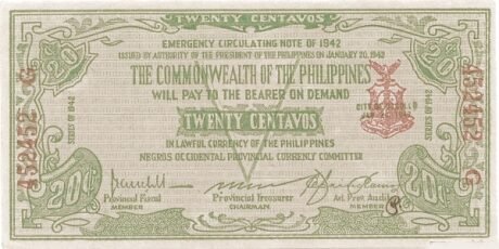 Аверс банкноты 20 сентаво (Филиппины) 1942 года