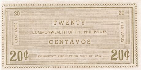 Реверс банкноты 20 сентаво (Филиппины) 1942 года