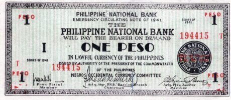 Аверс банкноты 1 песо (Филиппины) 1941 года