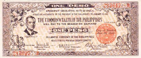 Аверс банкноты 1 песо (Филиппины) 1942 года