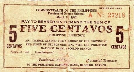 Аверс банкноты 5 сентаво (Филиппины) 1942 года