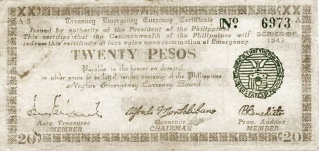 Аверс банкноты 20 песо (Филиппины) 1943 года