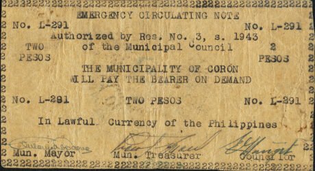 Аверс банкноты 2 песо (Филиппины) 1943 года