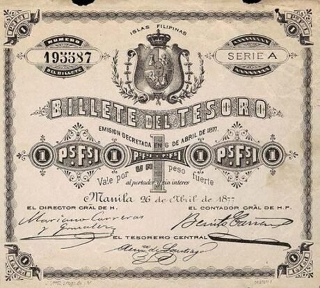 Аверс банкноты 1 peso (Filipiny) 1877