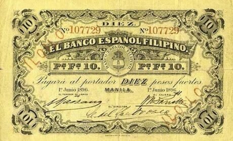 Аверс банкноты 10 песо (Филиппины) 1896 года