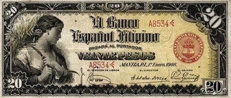 Аверс банкноты 20 песо (Филиппины) 1908 года