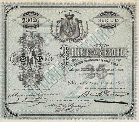 Аверс банкноты 25 pesos (Filipiny) 1877