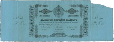 Аверс банкноты 25 песо (Филиппины) 1883 года