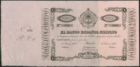 Аверс банкноты 50 песо (Филиппины) 1883 года