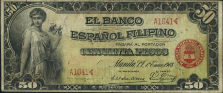 Аверс банкноты 50 песо (Филиппины) 1908 года