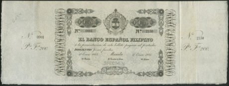 Аверс банкноты 200 песо (Филиппины) 1883 года