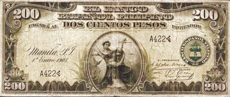 Аверс банкноты 200 песо (Филиппины) 1908 года