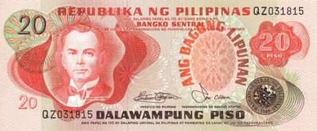 Аверс банкноты 20 pesos „Nowe Społeczeństwo” (Filipiny) 1978