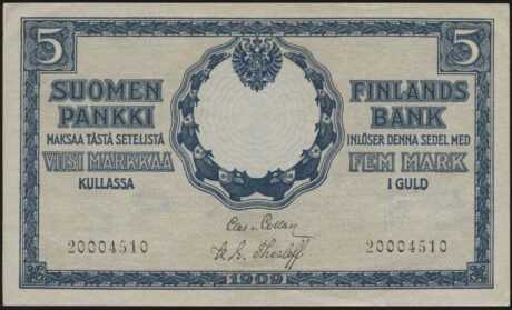 Аверс банкноты 5 марок (Финляндия) 1909 года
